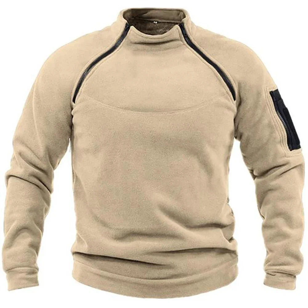 Windproof Fleece Men’s Sweatshirt – Tactical Outdoor Sportswear Jacket with Standing Collar