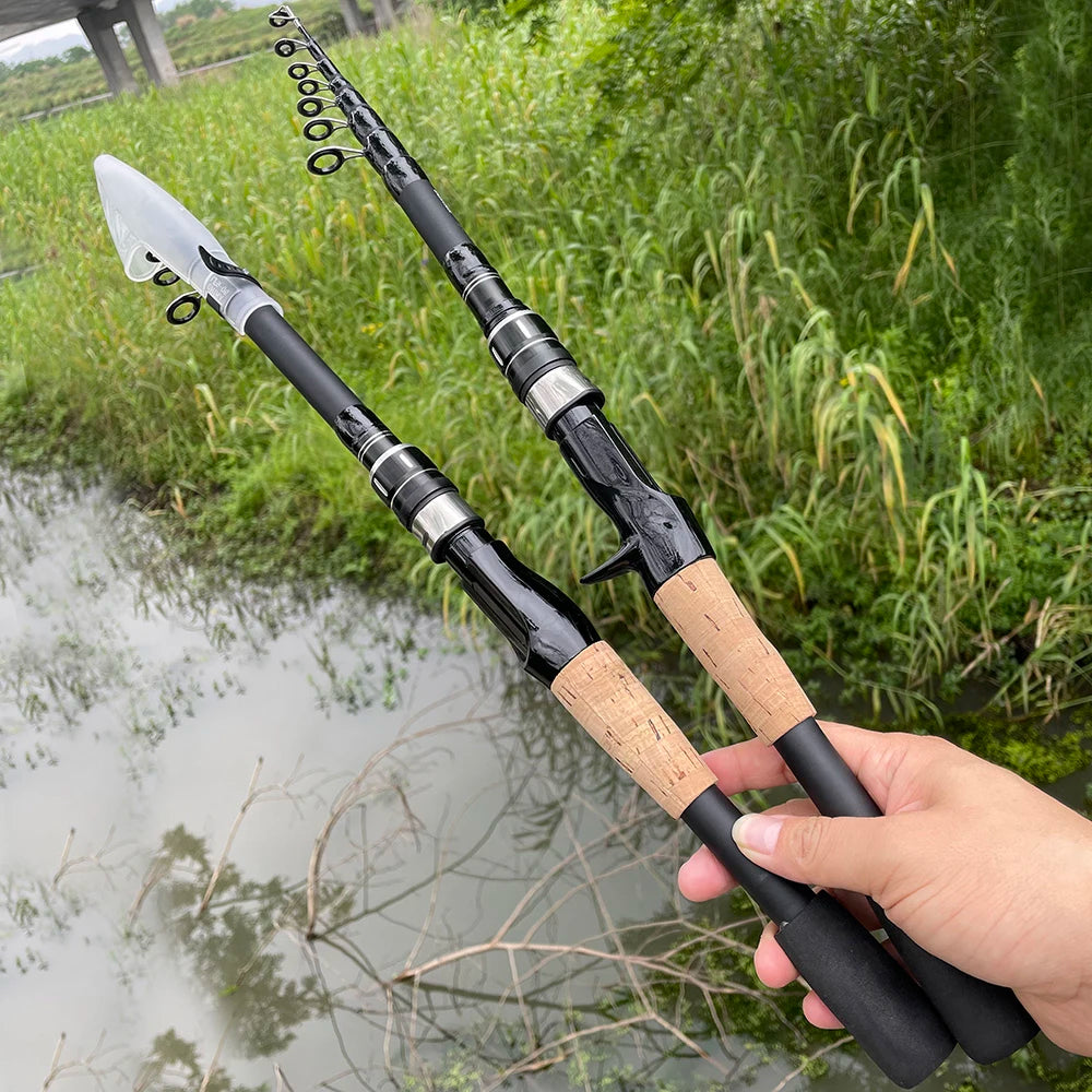 Baitcasting Lure Fishing Rod – Lightweight Telescopic Design with Wooden Handle