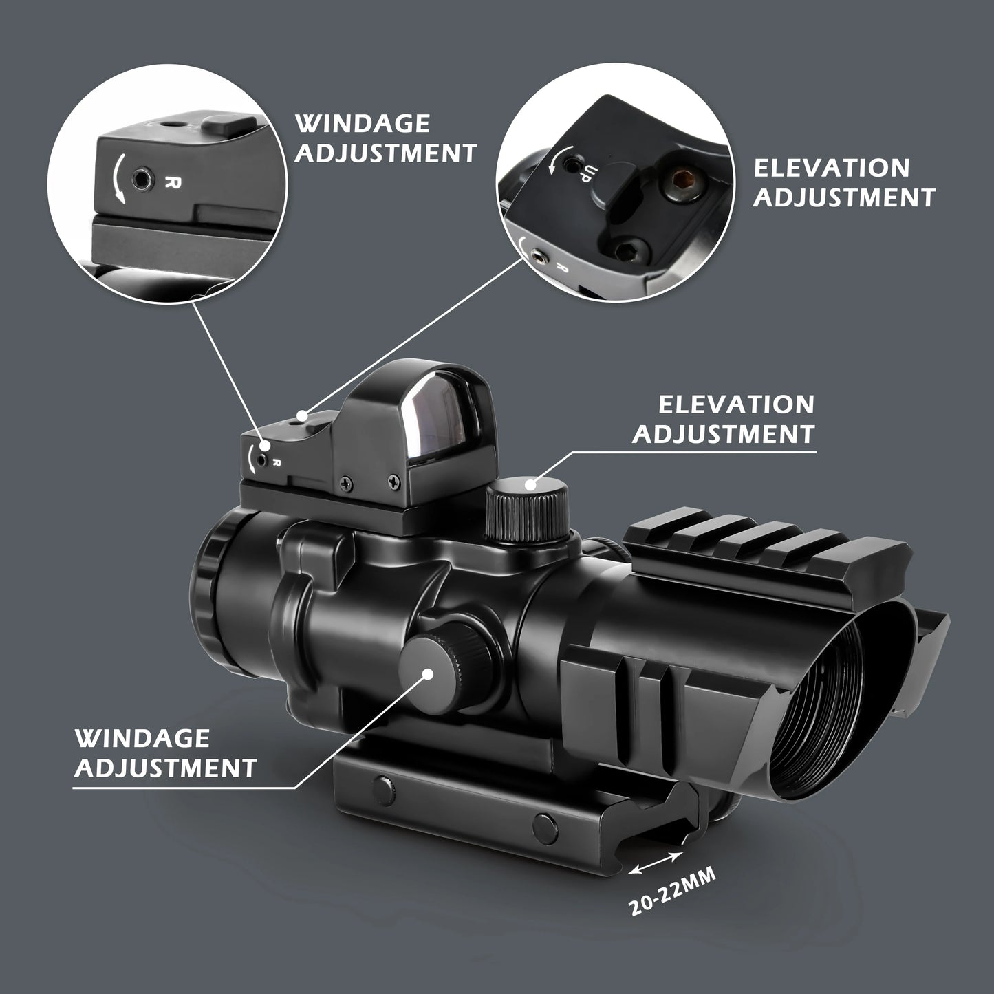 4X32 Tactical Red & Green Illuminated Scope with Mini Red/Green Dot Sight – Versatile Optic for Hunting & Shooting