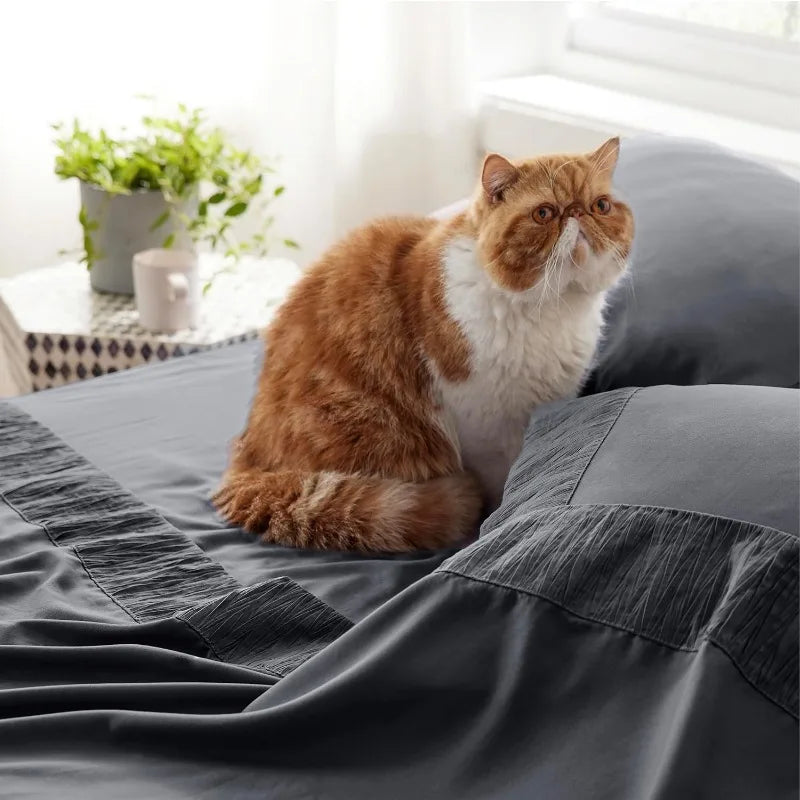 Queen Sheets Grey - for Queen Size Bed, 4 Pieces