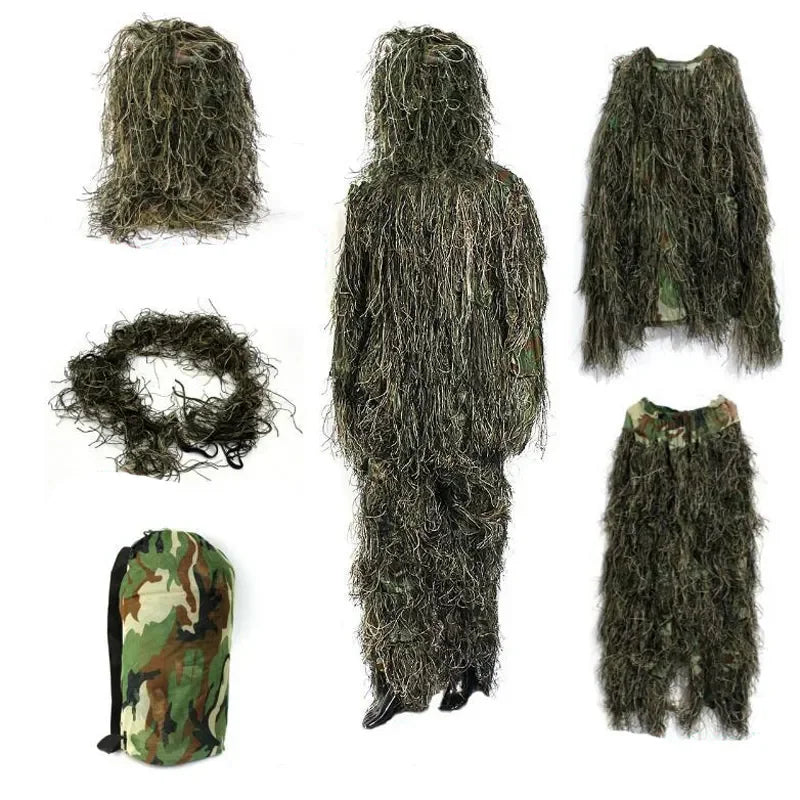 Camouflage 3D Withered Grass Ghillie Suit – 5-Piece Hunting Suit Set
