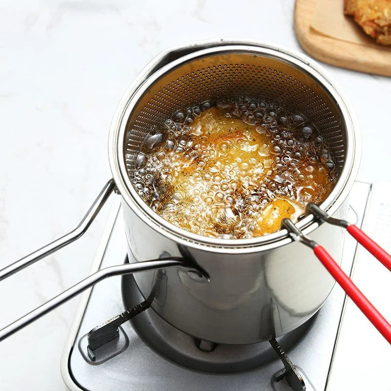 Frying Pan Set – Japanese Deep Oil-Saving Fryer with Tempura Chicken Basket
