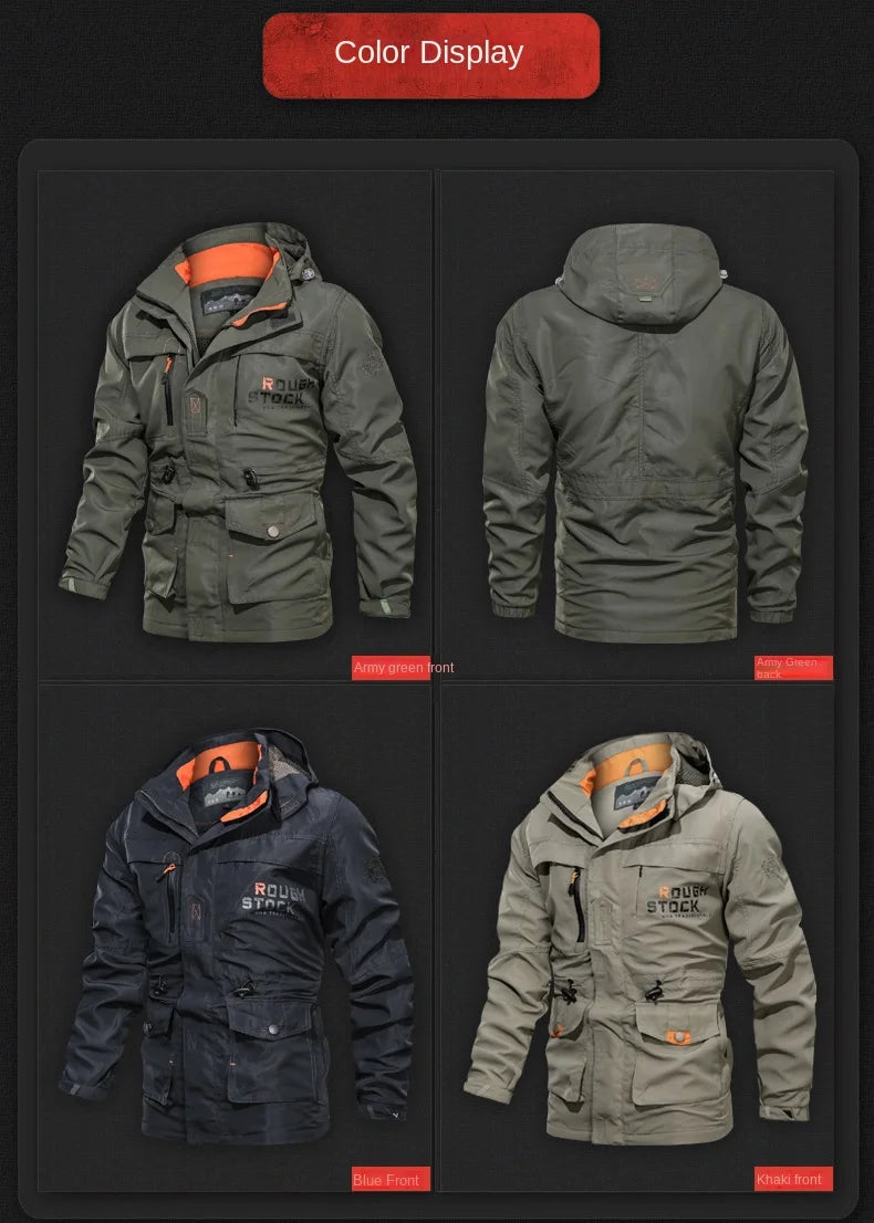Spring And Autumn Men's Outdoor Camping Hooded Casual Jacket Men's Windproof Waterproof Windbreaker Men's Army Tactical Jacket