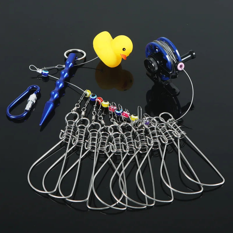 Stainless Steel Fish Stringer with Soft Wire Lock and Reel