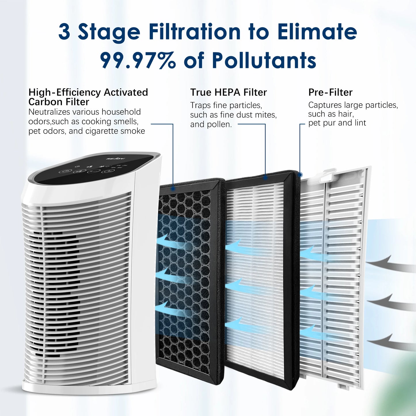 Sejoy Air Purifier with HEPA Filter and Ionizer