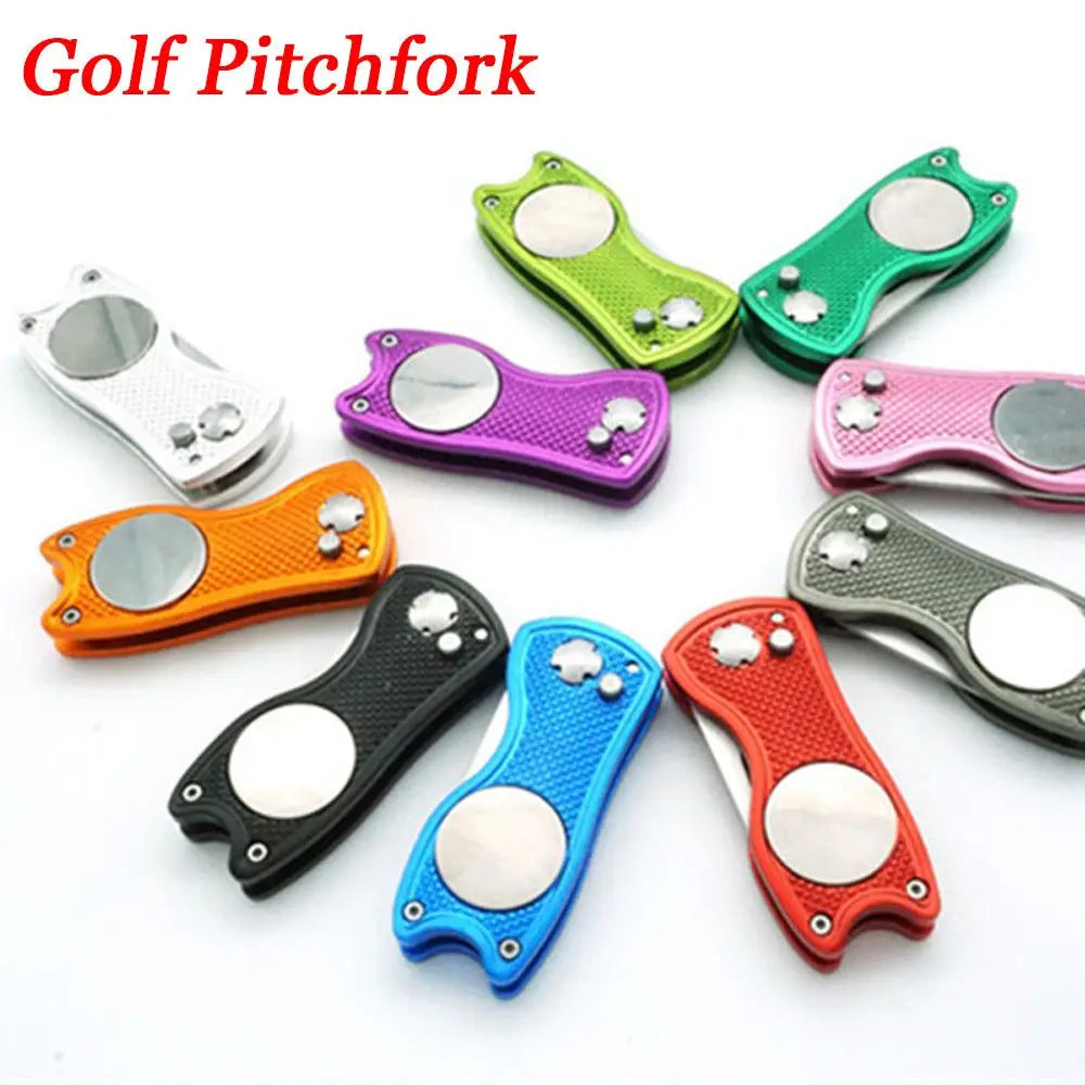 Stainless Steel Golf Divot Repair Switchblade Tool – Magnetic Pitchfork & Groove Cleaner for Greens Maintenance