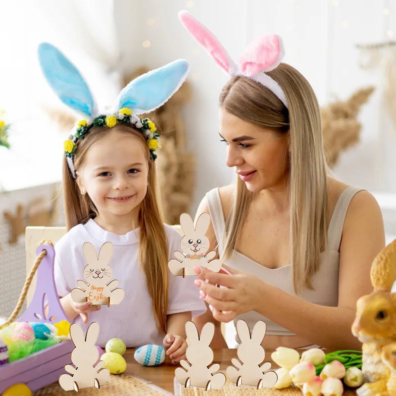 Wooden Easter Rabbit Ornaments DIY Set