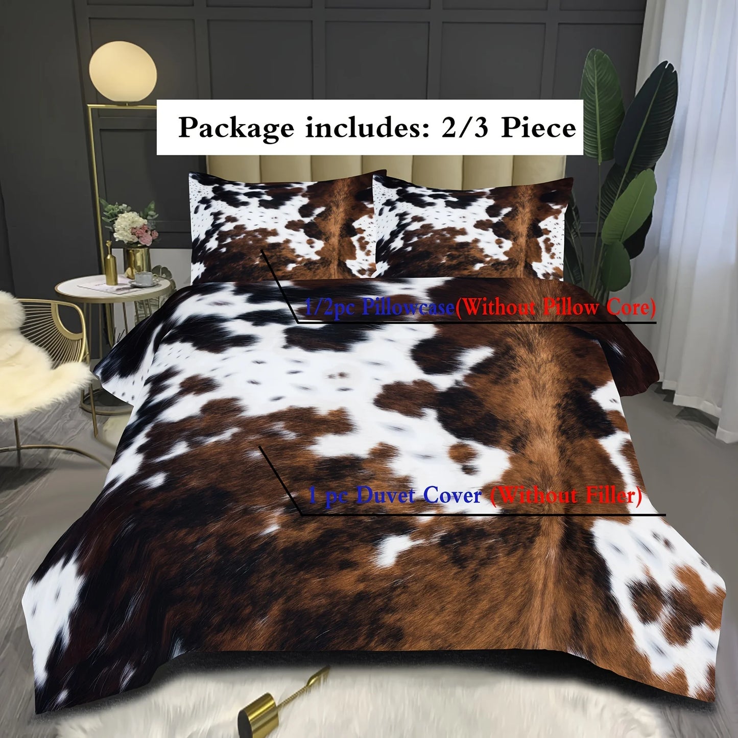 2/3pcs Soft & Plush Cow Pattern Duvet Cover Set