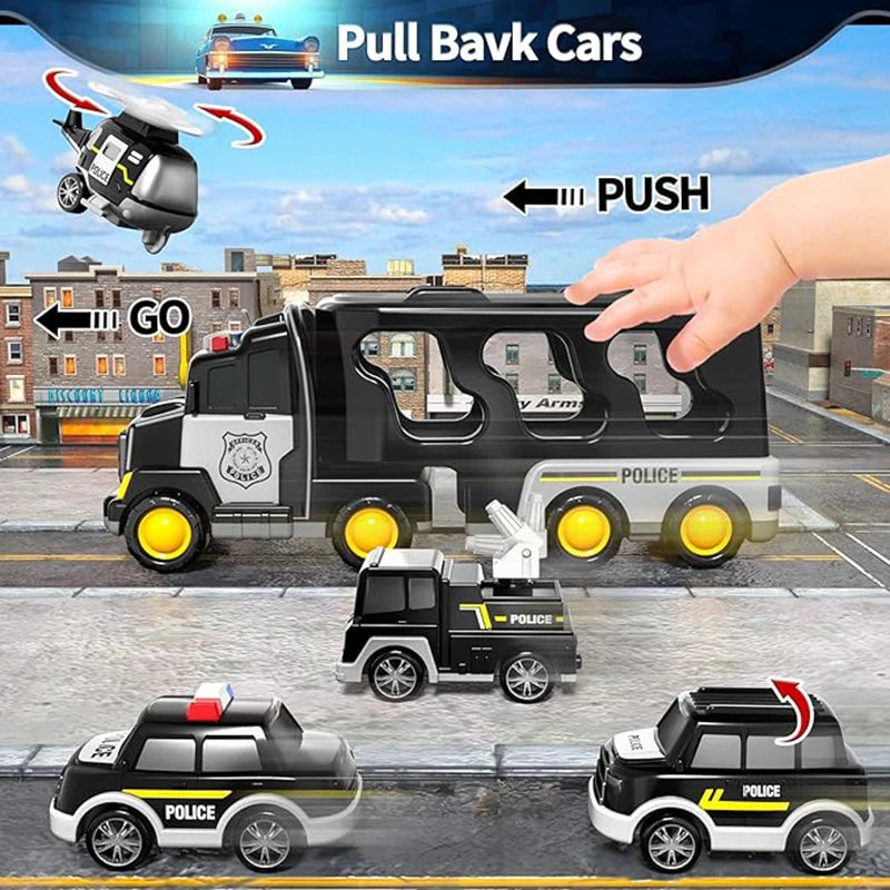 TEMI 5-in-1 Police Car Transport Truck Toy