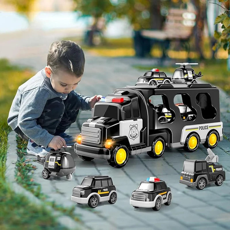 TEMI 5-in-1 Police Car Transport Truck Toy