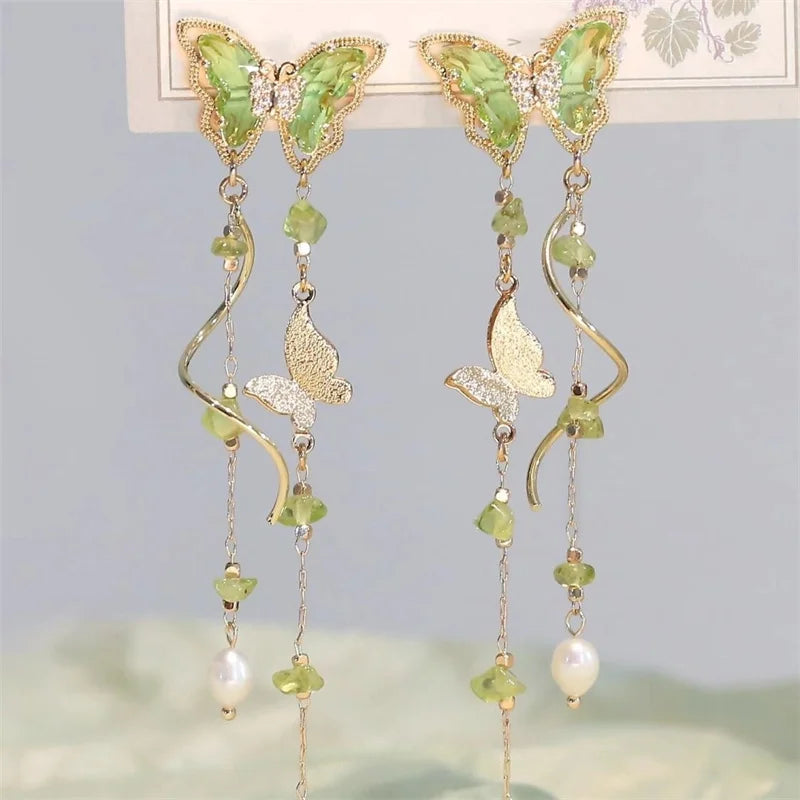 Elegant Red Zircon Butterfly Drop Earrings for Women