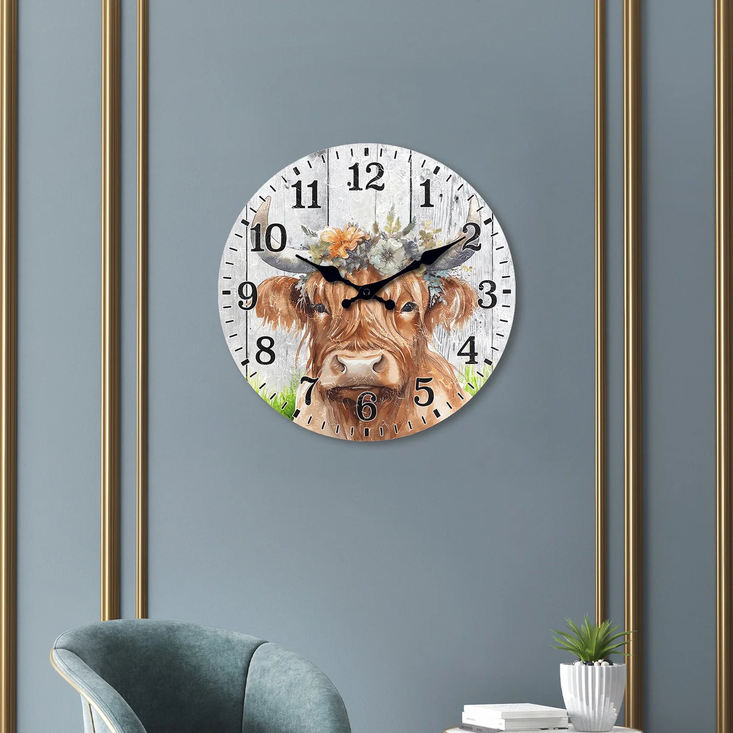 Creative Highland Cow Wooden Wall Clock
