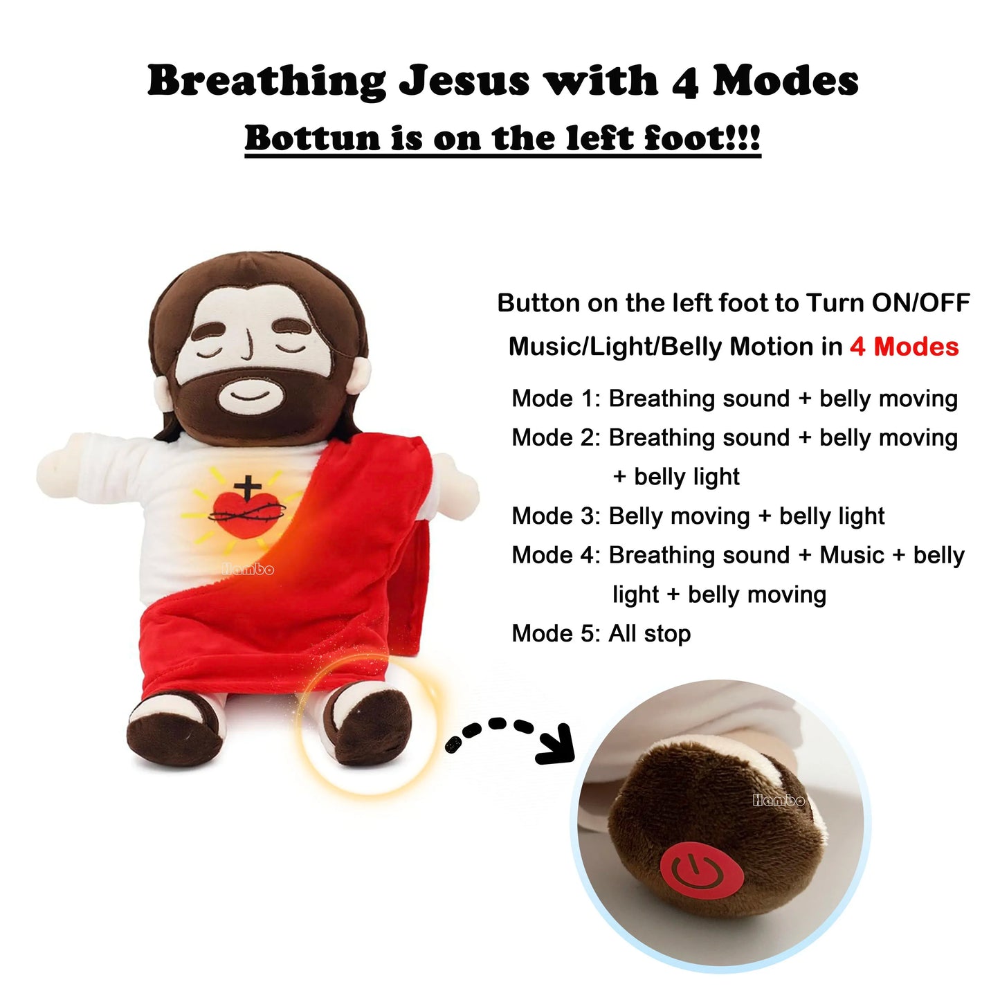 40CM Breathing Jesus Soothe Plush Toy