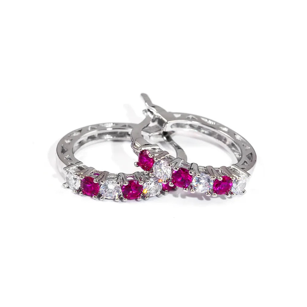 925 Sterling Silver Fashion Round Circle Clear Mosaic CZ Zircon Stud Earrings