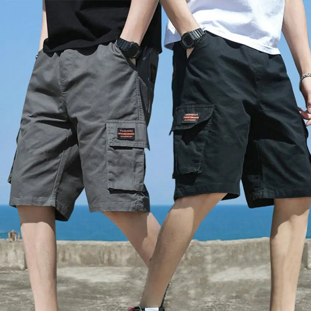 Men Cargo Shorts with Multiple Pockets Elastic Waist Breathable Fabric