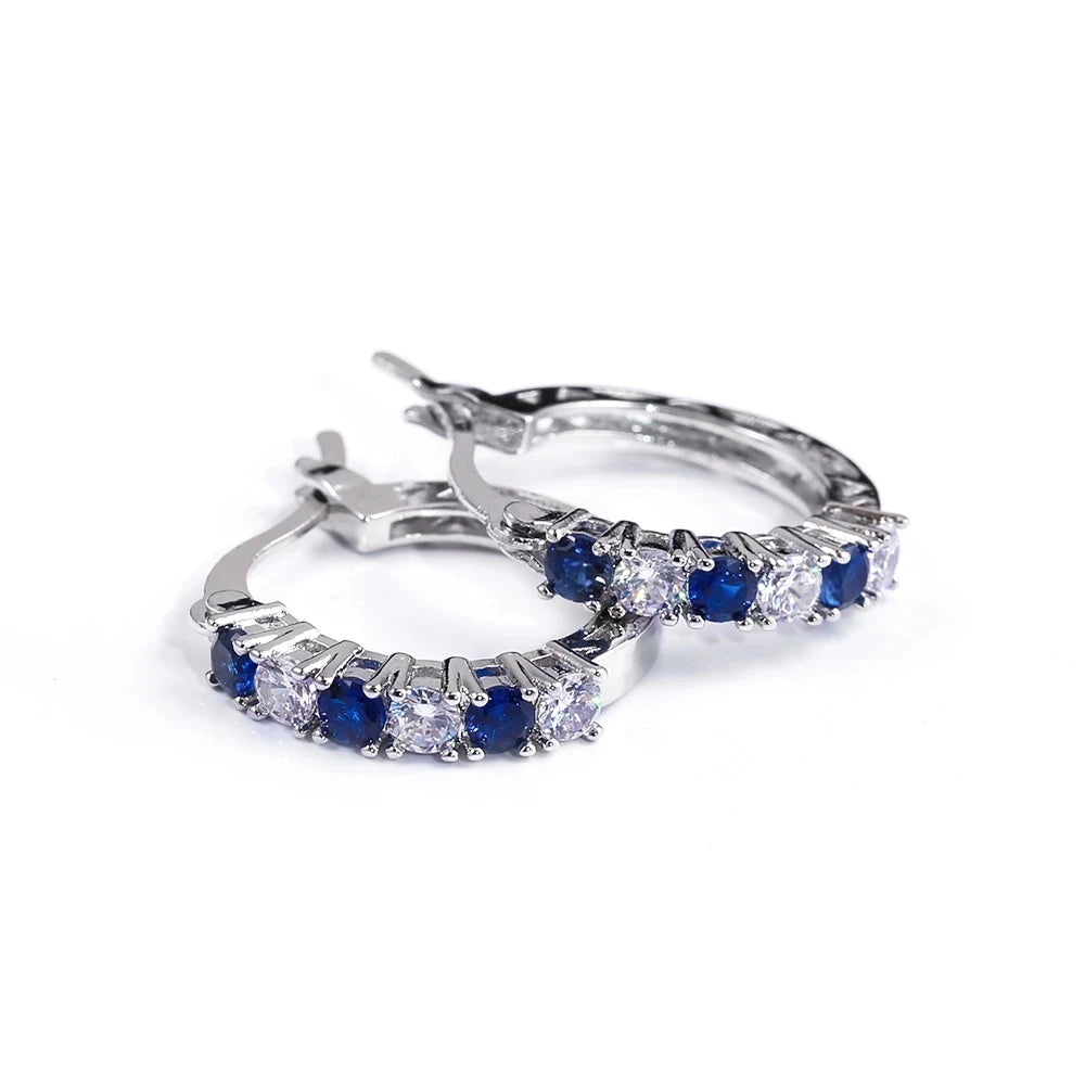 925 Sterling Silver Fashion Round Circle Clear Mosaic CZ Zircon Stud Earrings