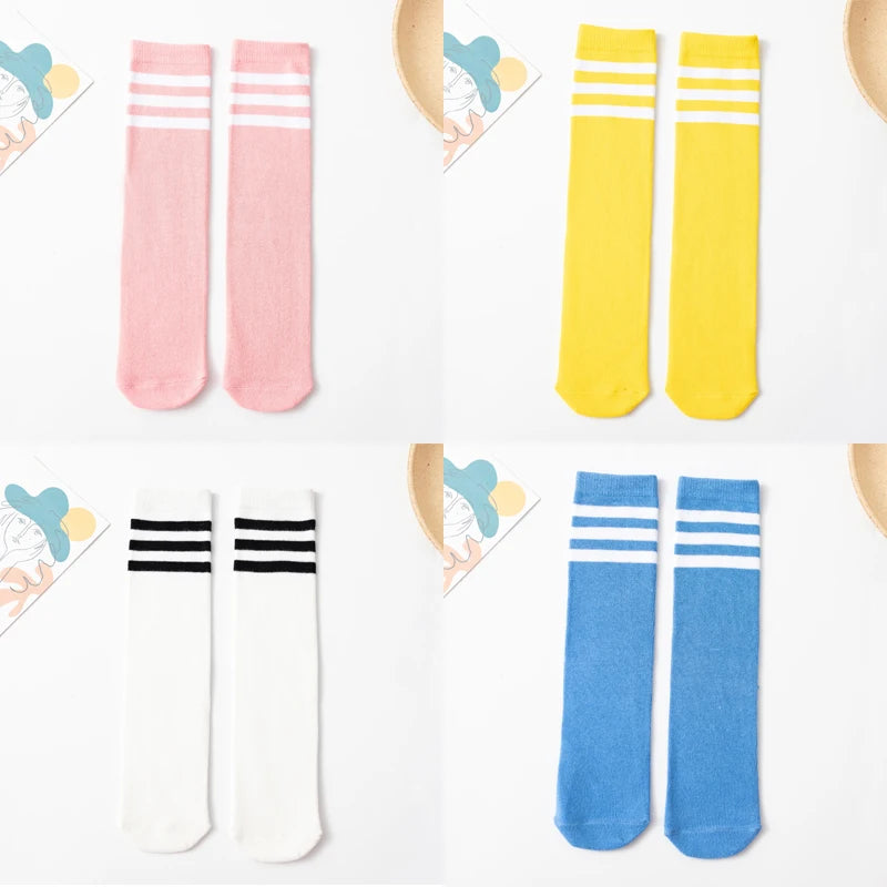 Three Stripes Knee-High Cotton Sports Socks