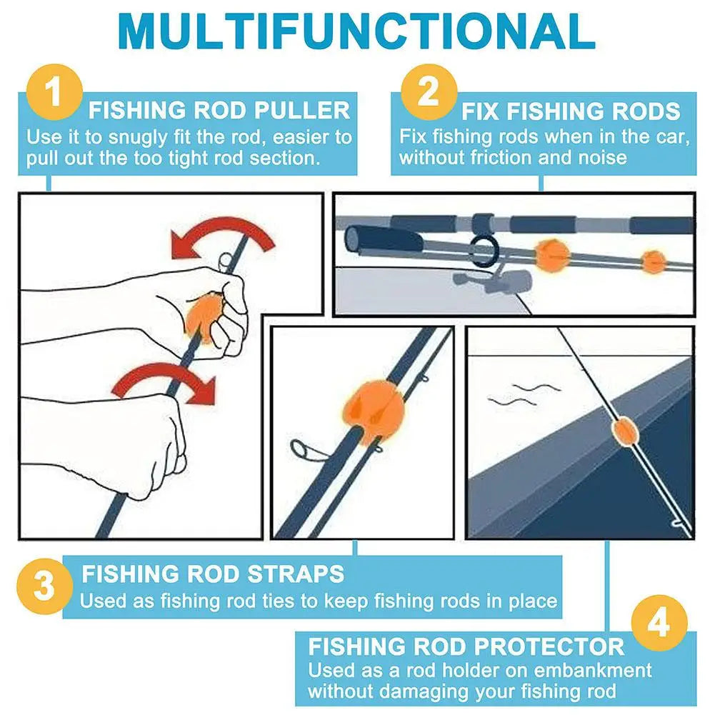 6pcs Silicone Fishing Rod Holder Ball Straps with 5 Holes