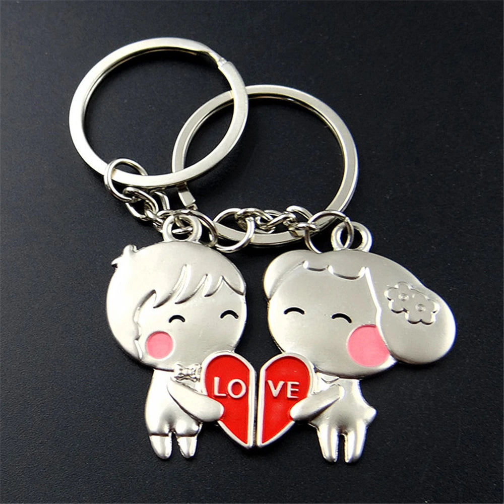 2pcs Cute Metal Cartoon Doll Heart Keychain