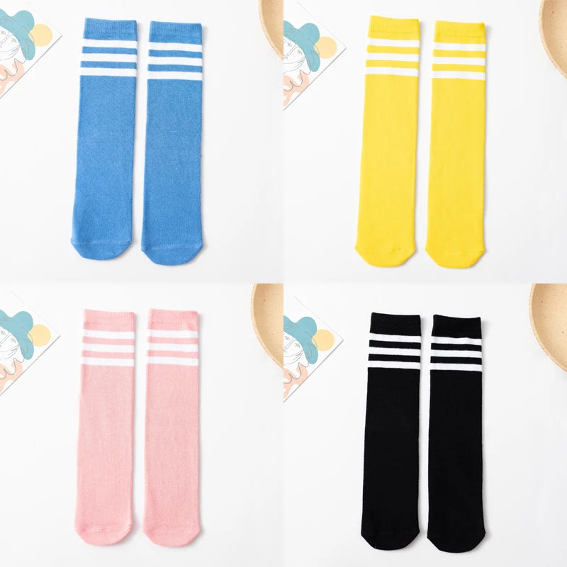 Three Stripes Knee-High Cotton Sports Socks