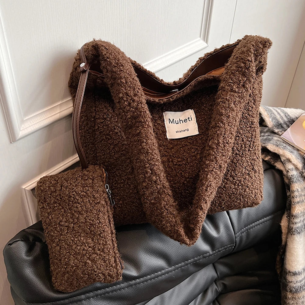 Lamb Wool Shoulder Bag for Women