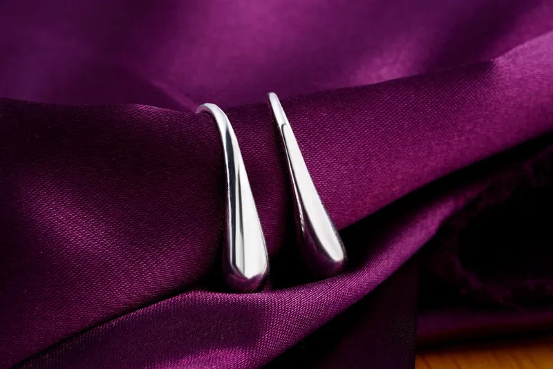 925 Sterling Silver Water Drop Pendants Hoop Earrings