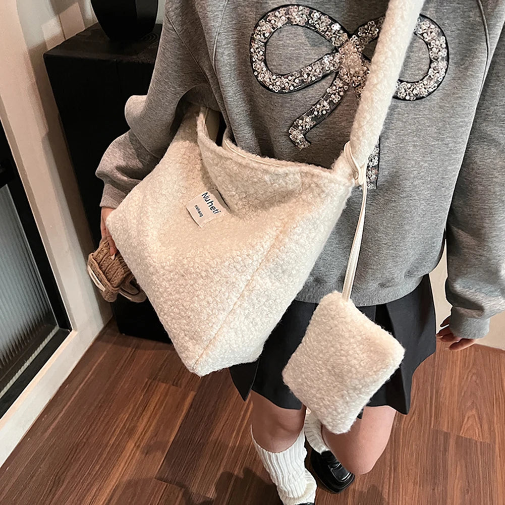 Lamb Wool Shoulder Bag for Women