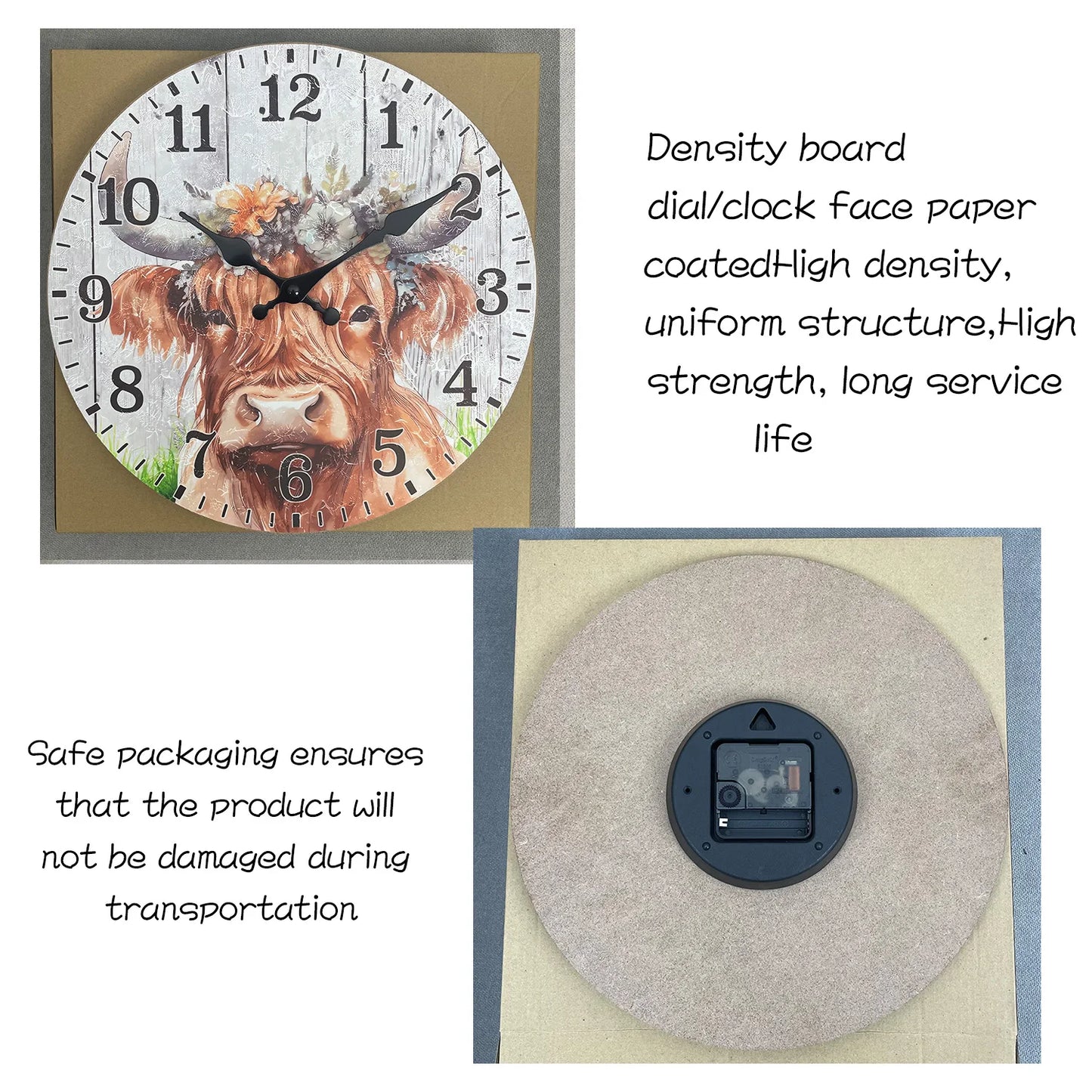 Creative Highland Cow Wooden Wall Clock