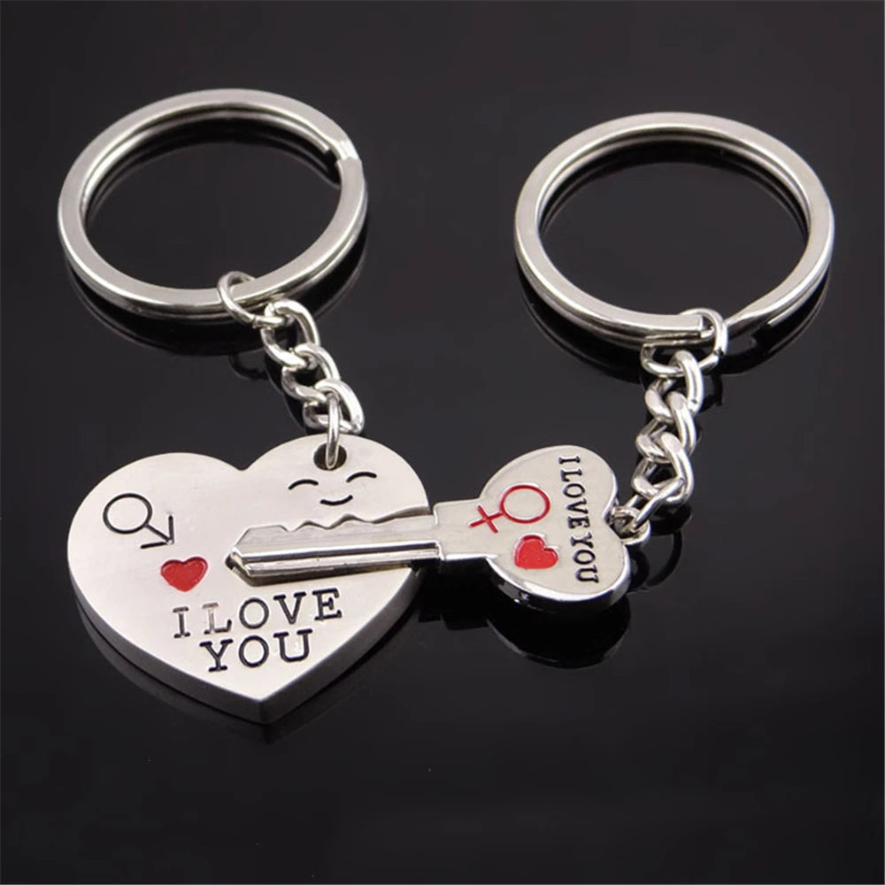 2pcs Cute Metal Cartoon Doll Heart Keychain