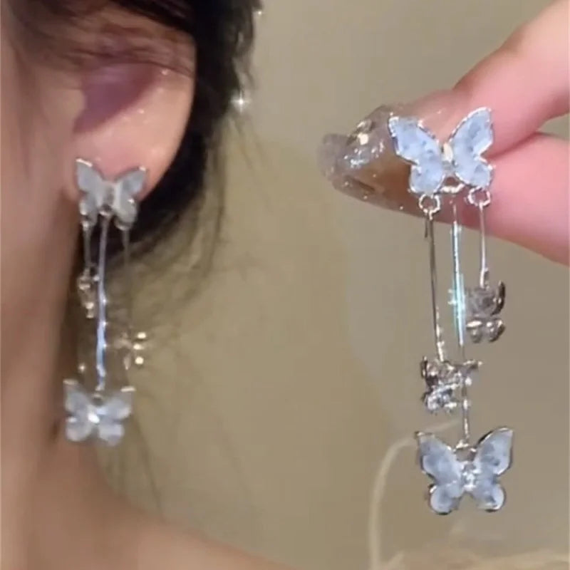 Elegant Red Zircon Butterfly Drop Earrings for Women