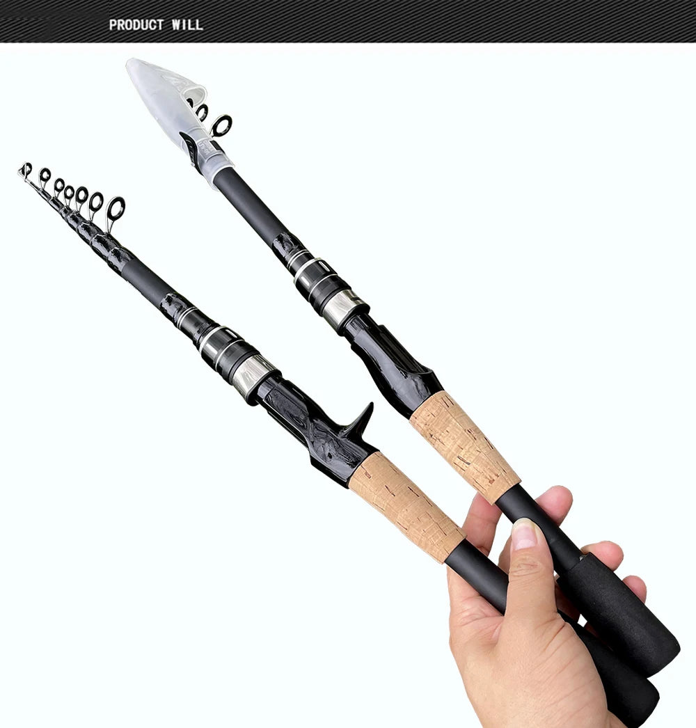 Baitcasting Lure Fishing Rod – Lightweight Telescopic Design with Wooden Handle