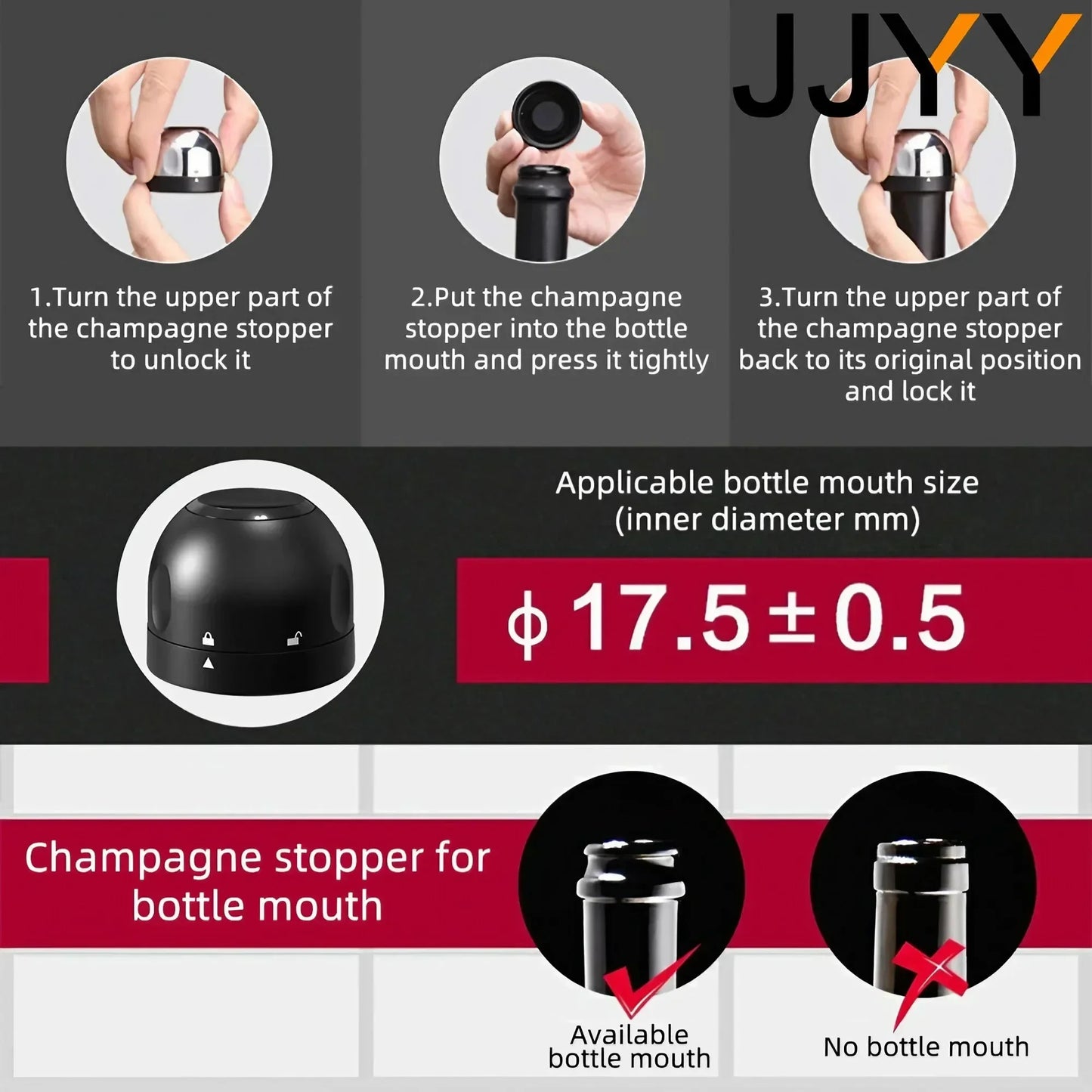 JJYY Vacuum Red Wine Champagne Bottle Stopper Set