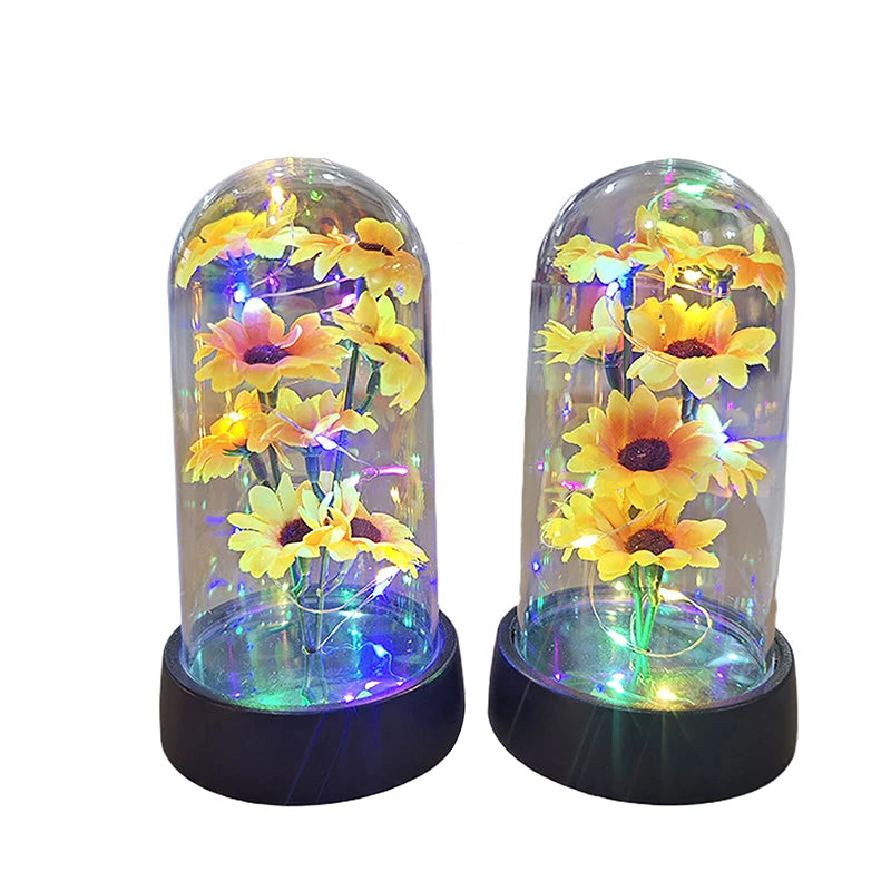 Sunflower Night Light with Eternal Flower LED Glass Cover