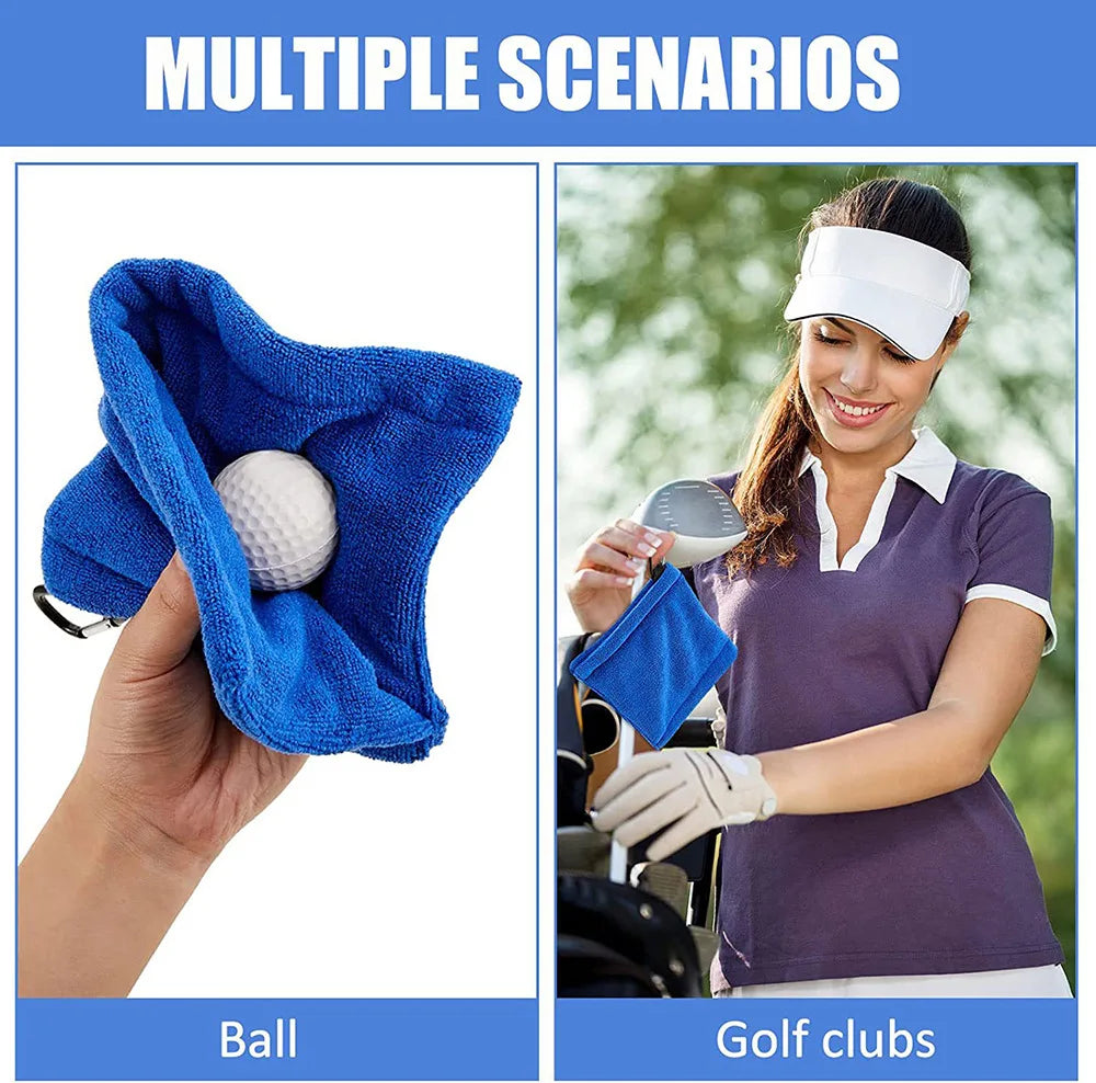 Square Microfiber Golf Ball Cleaning Towel with Carabiner Hook