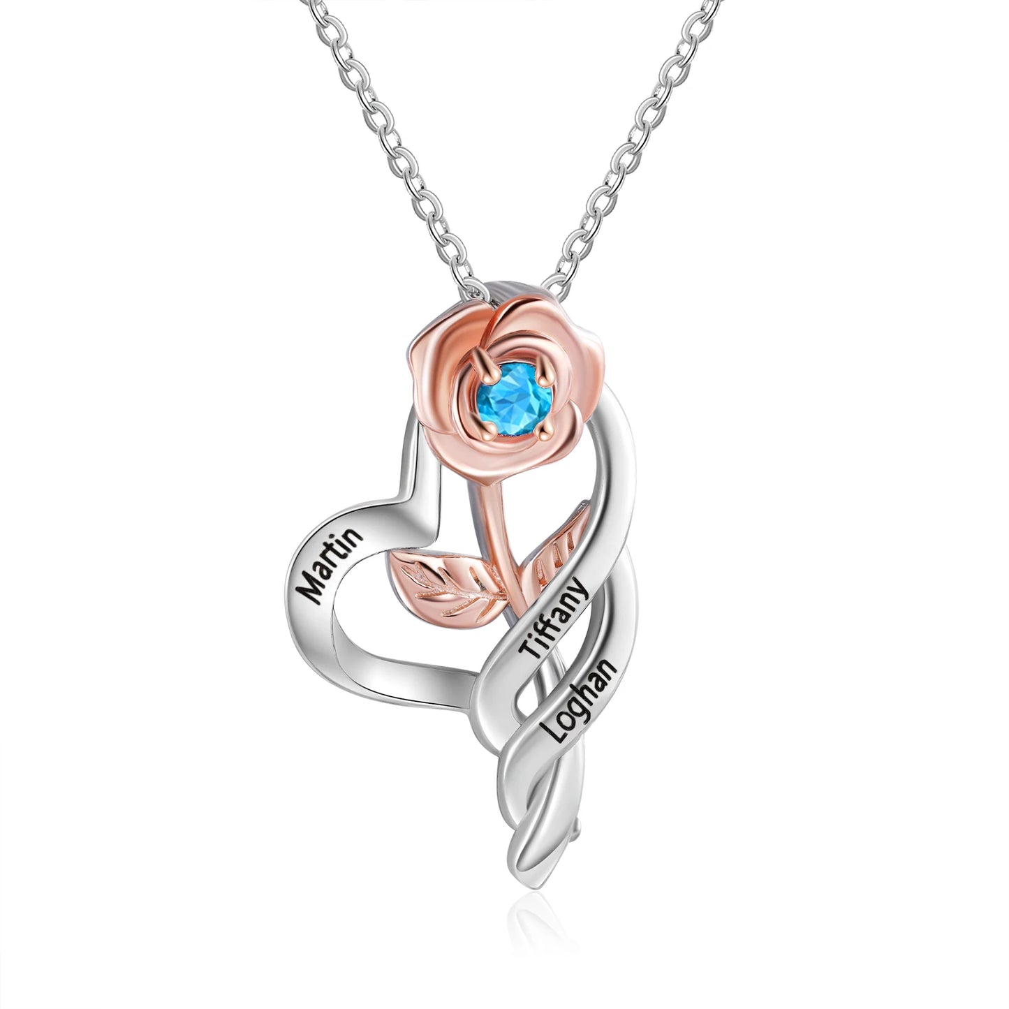 Personalized Rose Flower Pendant with Birthstone