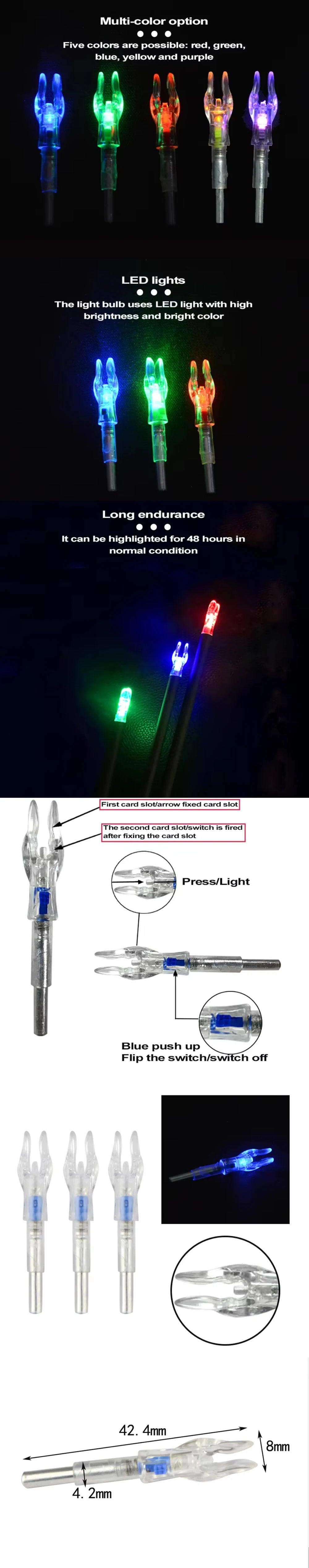 3pcs ID 4.2 mm Arrow Shaft Bow Archery Hunting LED Nock Lighted Luminous arrow Tail