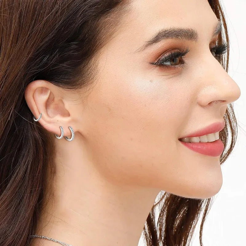 925 Sterling Silver Small Hoop Earrings Zirconia Huggie