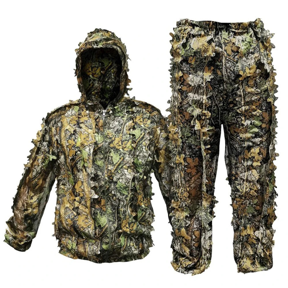 Breathable Camouflage Hunting Suit for Men & Women – Lightweight, Hooded, and Wild Leafy Design Ghillie Suit (6-in-1)