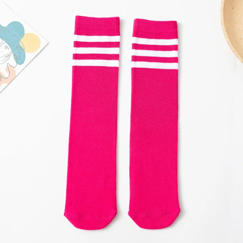 Three Stripes Knee-High Cotton Sports Socks