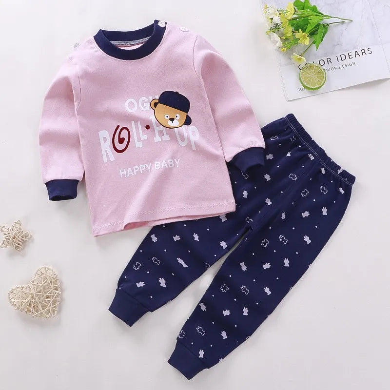 Cartoon Tops & Pants Long Sleeve Pajama Set