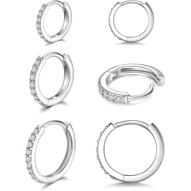 925 Sterling Silver Small Hoop Earrings Zirconia Huggie