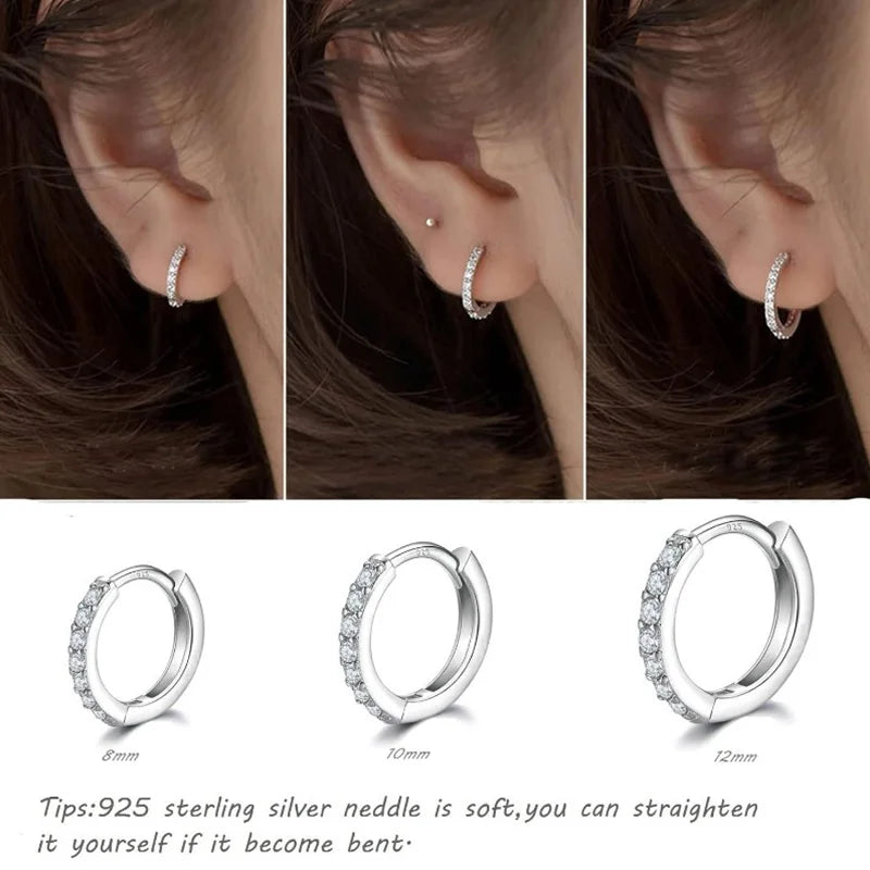 925 Sterling Silver Small Hoop Earrings Zirconia Huggie