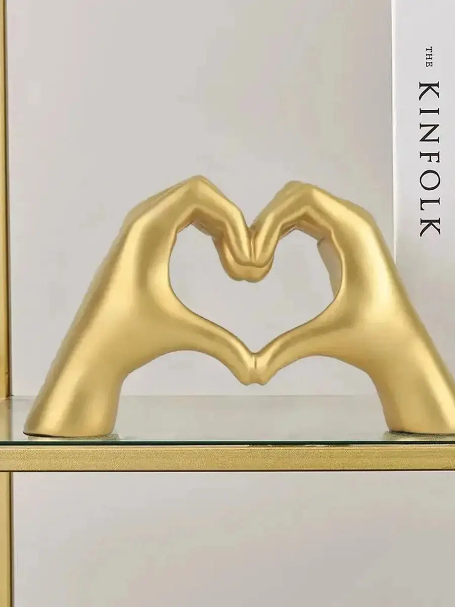 Gold Heart Hands Statue Decor