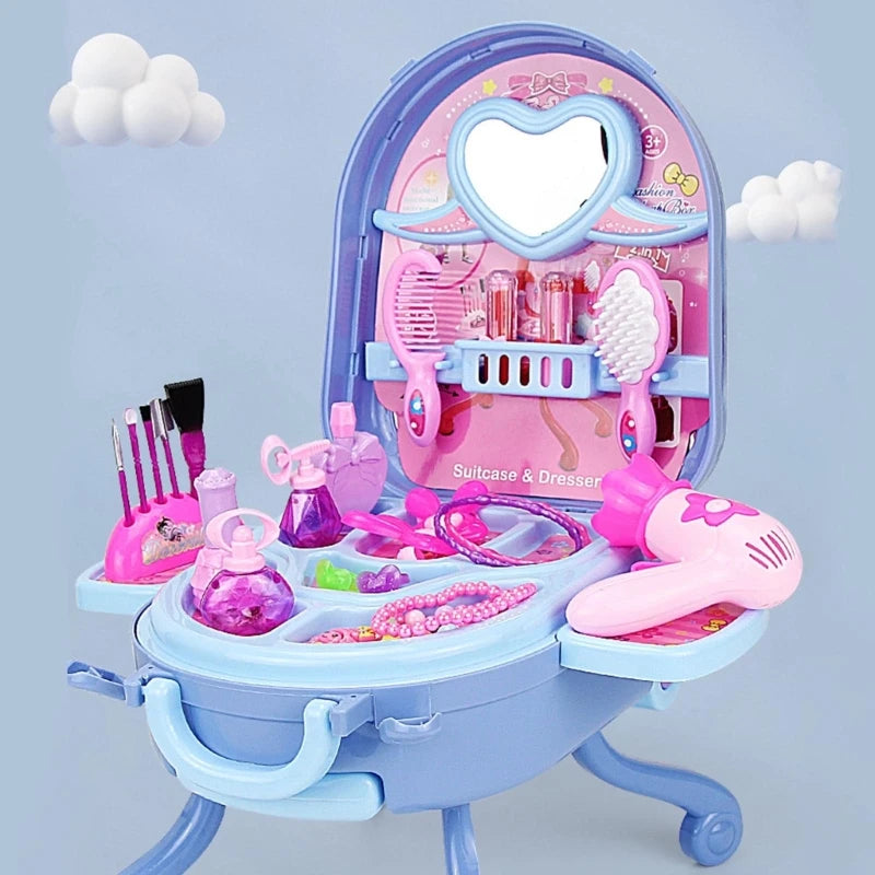 36-Piece Princess Cosmetic Mirror Suitcase Makeup Set for Kids