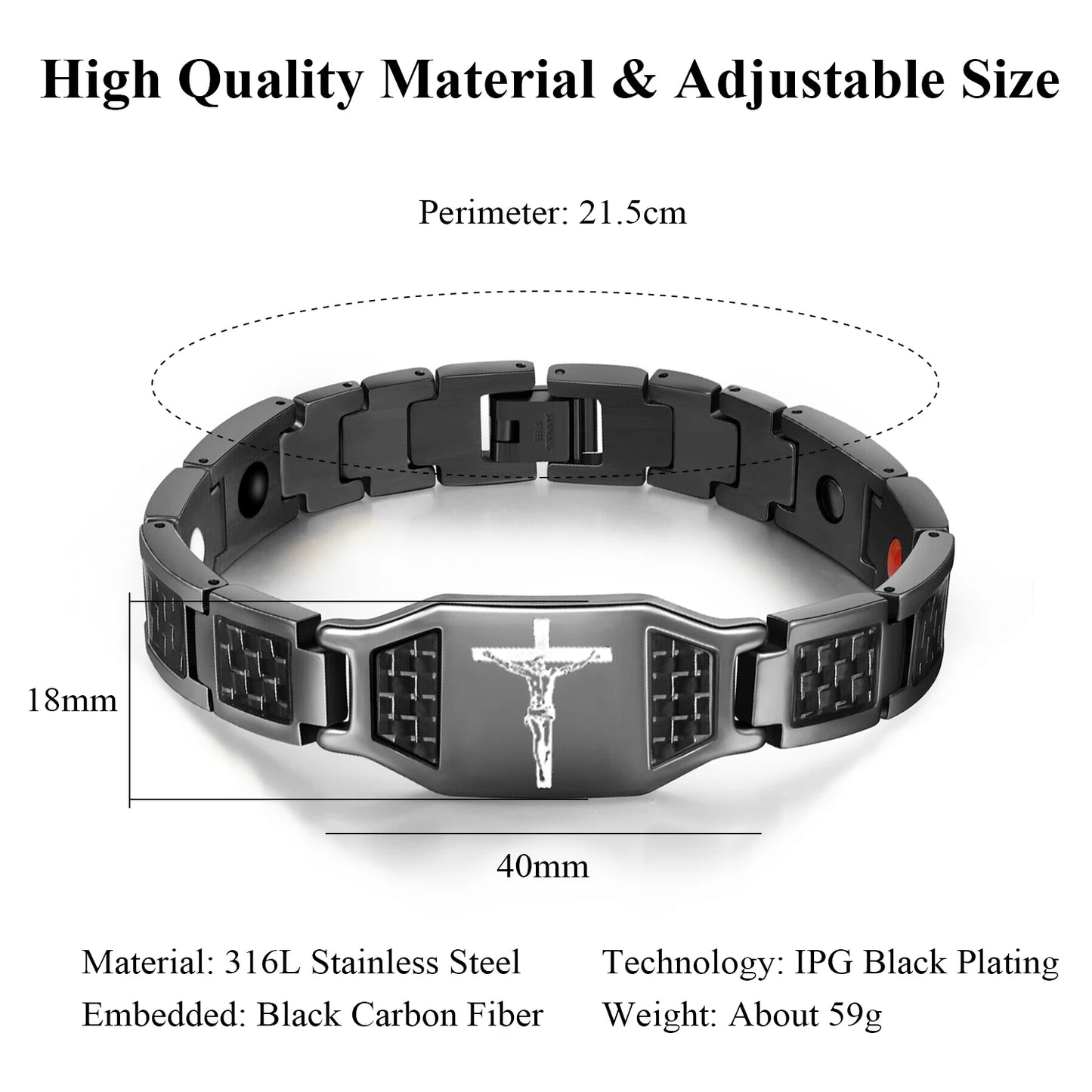 New in Men's Therapeutic Magnetic Bracelet Stainless Steel Black Jewelry Accessories with magnet Germanium Charms Gifts