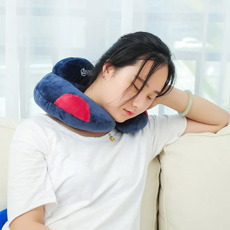 Cartoon Plush U-Shaped Pillow for Travel and Napping