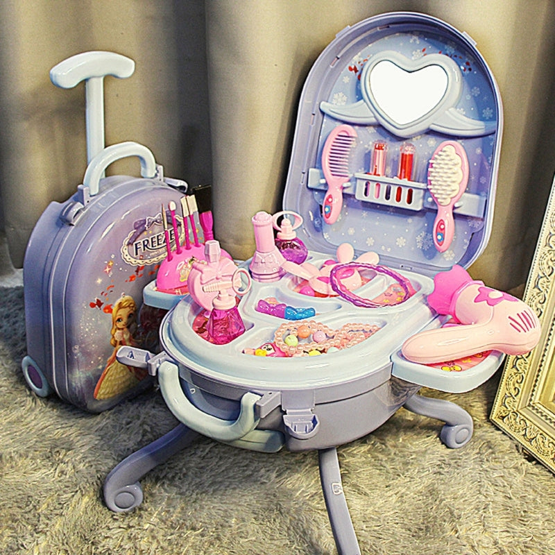 36-Piece Princess Cosmetic Mirror Suitcase Makeup Set for Kids