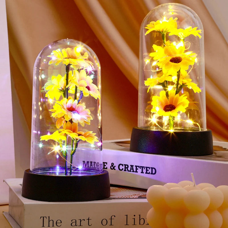 Sunflower Night Light with Eternal Flower LED Glass Cover