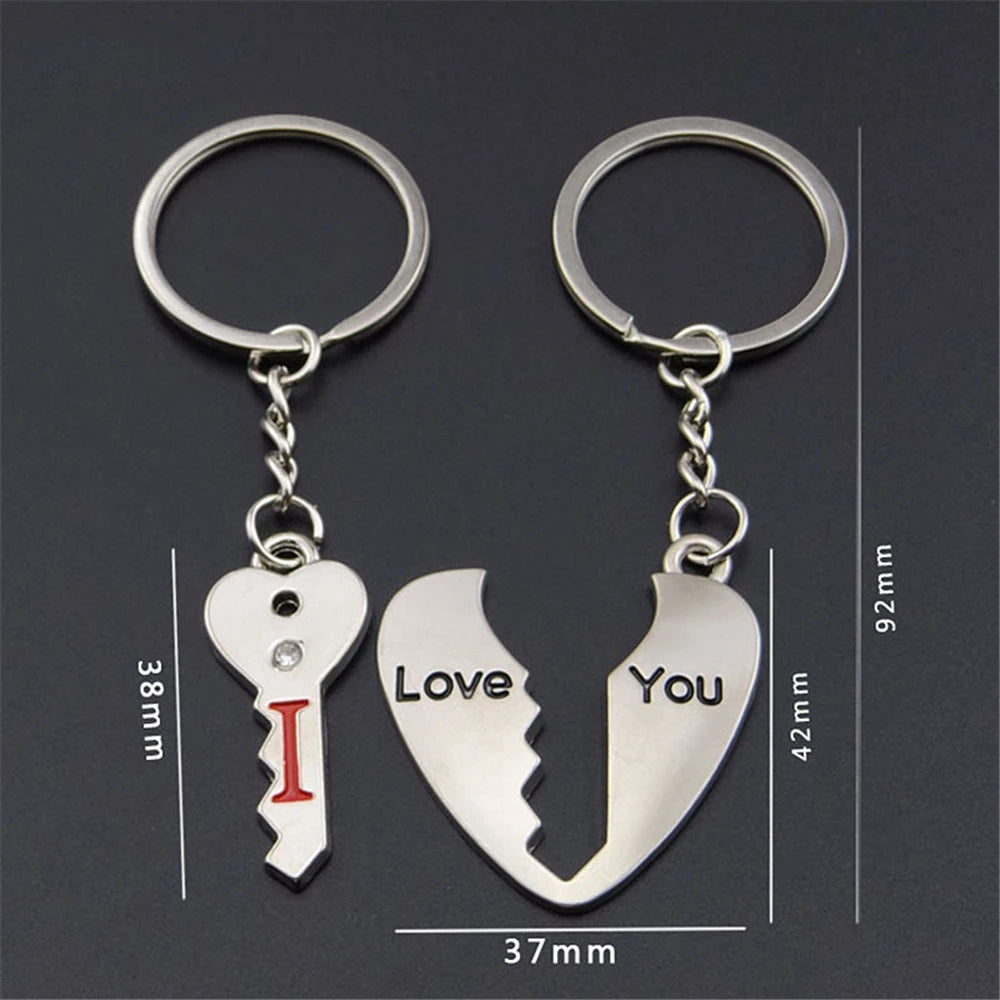 2pcs Cute Metal Cartoon Doll Heart Keychain