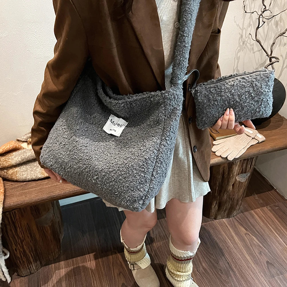 Lamb Wool Shoulder Bag for Women